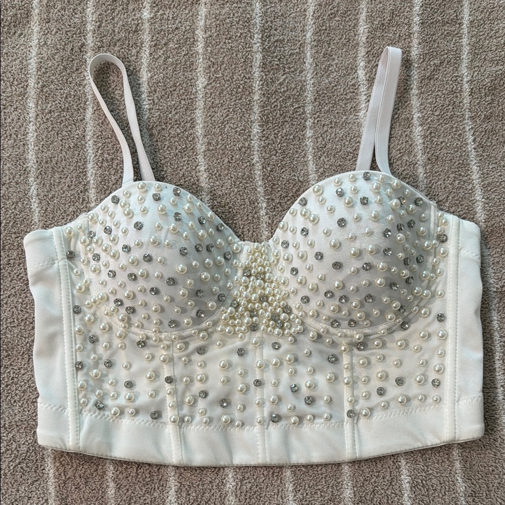 White Pearl Embellished Bustier